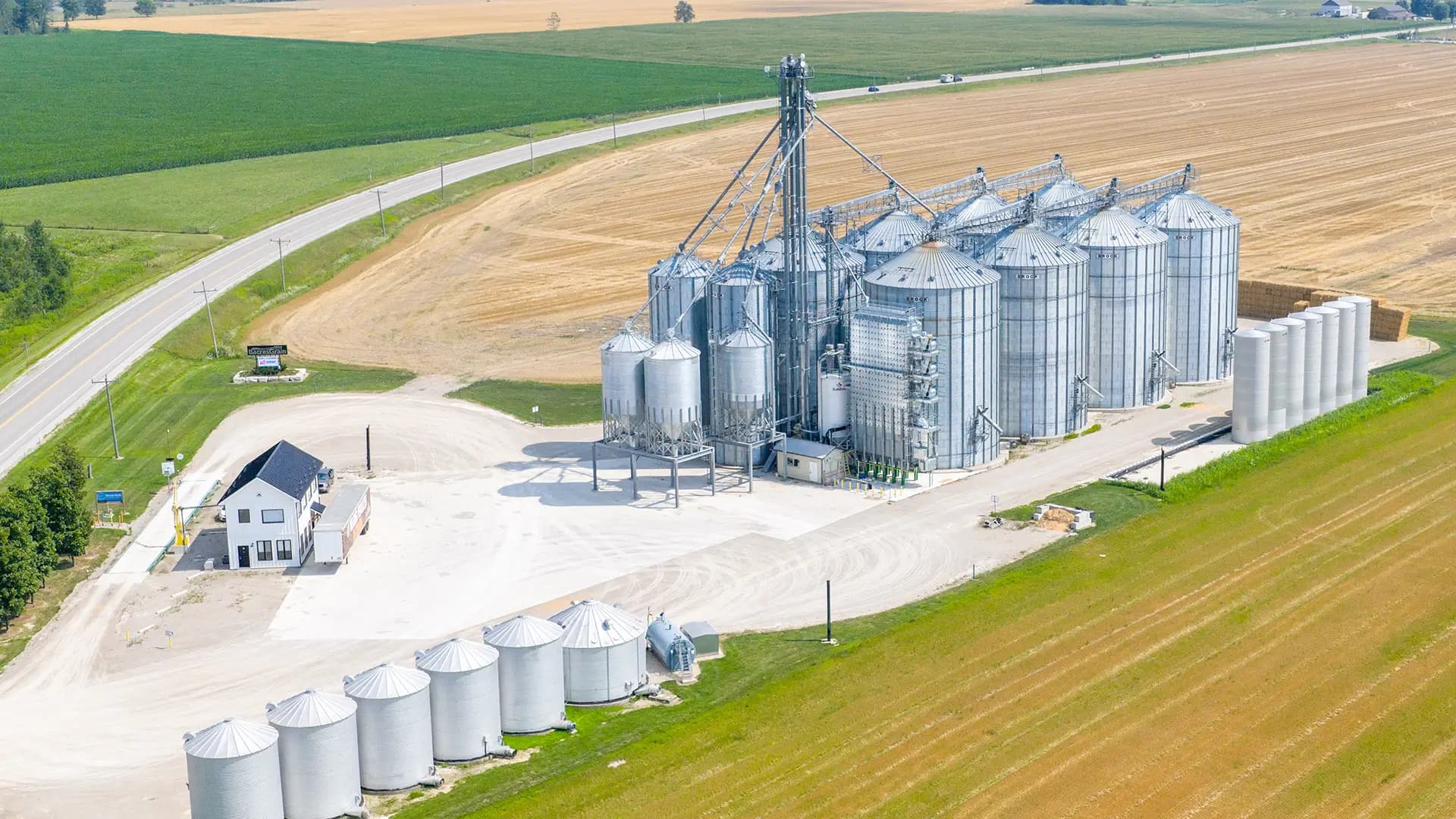 Aerial view of Bacres Grain elevator
